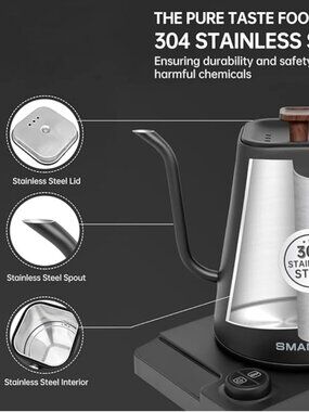 Smang 304 Stainless Steel Electric 1L Gooseneck Electric Kettle